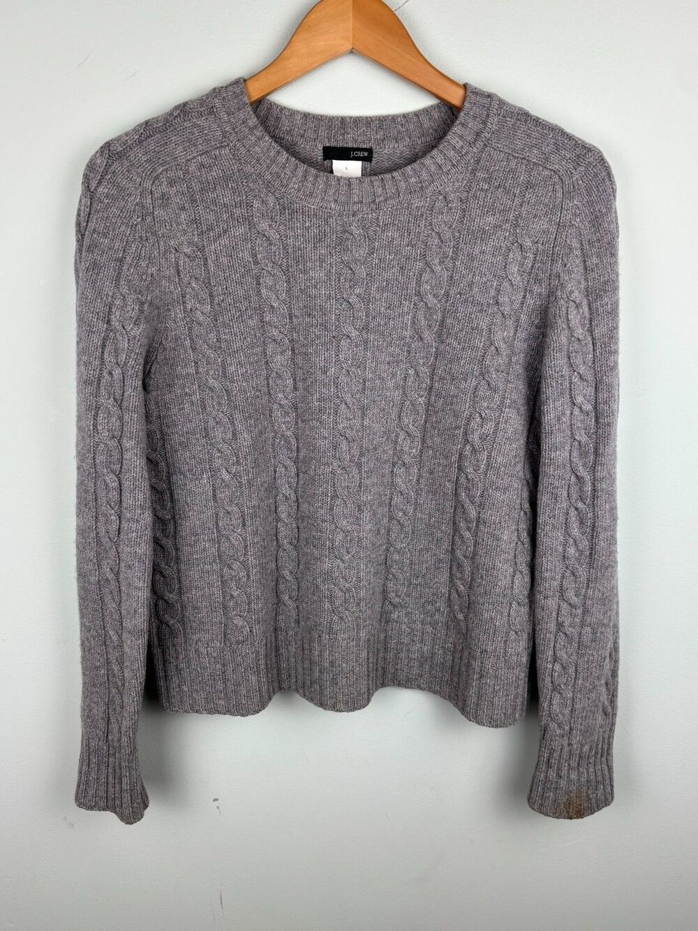 VTG Men’s J Crew Cable Knit Size L Sweater 100% Lambswool Gray Preppy